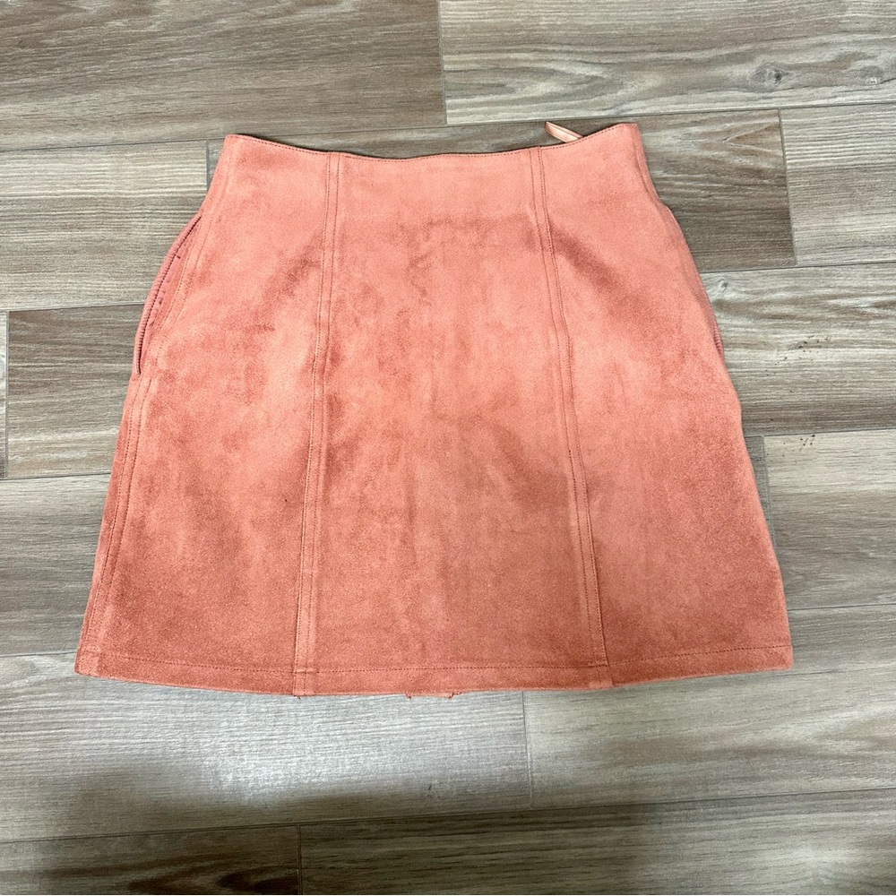 Moussy Front Button Dusty Rose Pink Vegan Suede Mini Skirt w Pockets Sz 1, XS - Picture 3 of 8